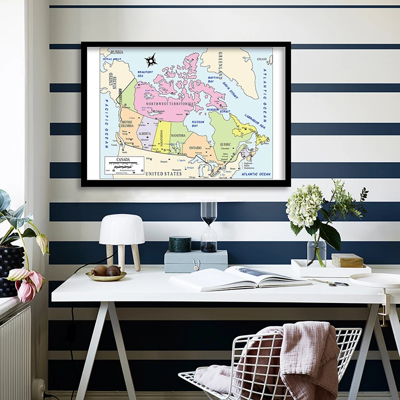 59*84cm Map of The Canada Non-woven Canvas Painting Wall Unframed Poster Decorative Print Home Decoration Classroom Supplies