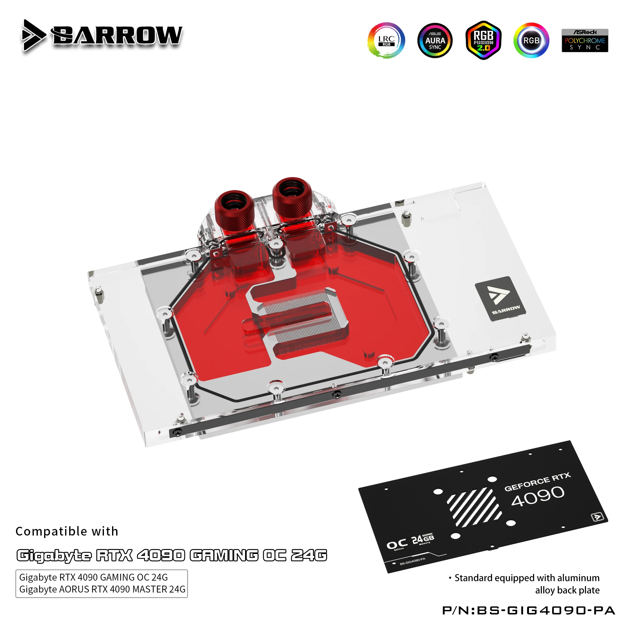 Barrow Full Cover RGB Water Cooling GPU Block Cooler for Giga RTX4090 Gaming OC BS-GIG4090-PA