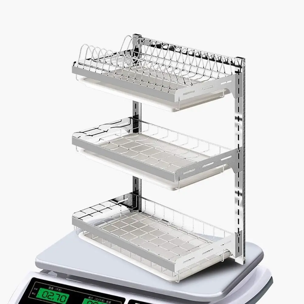 

3-х уровневая полка для посуды из нержавеющей стали с перфорированным креплением для кухни