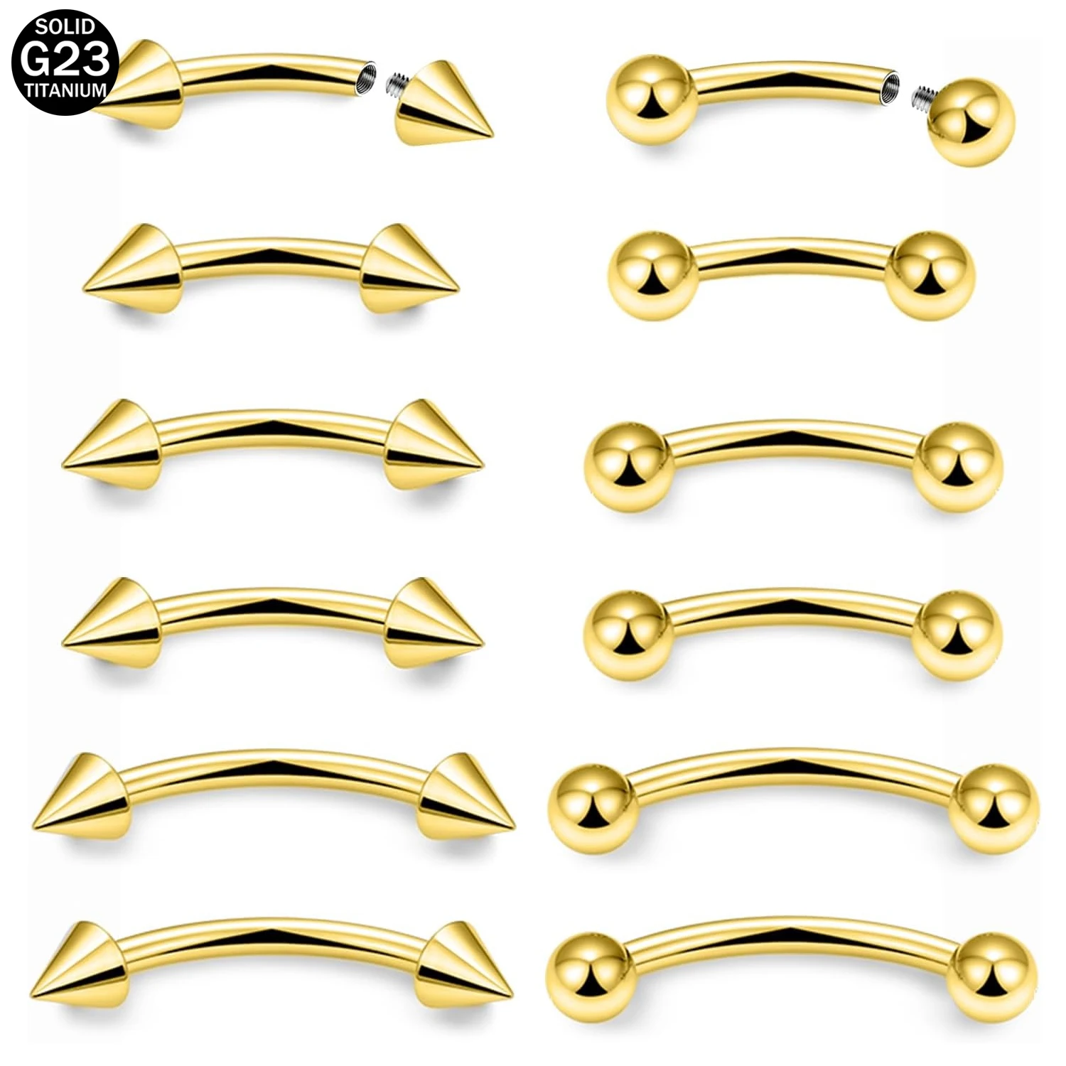 2pcs/12pcs Internally Threaded Titanium Curved Barbell Eyebrow Stud Lip Jewelry Ear Rook Small Navel Ring for Women Men 16g