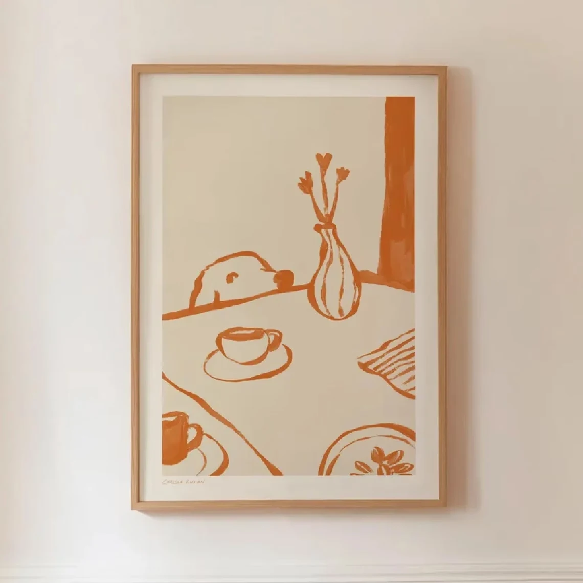 Moderner, Retro-Wandkunstdruck mit abstraktem Hund und Kaffee, Leinwandgemälde, Poster, Bild für Schlafzimmer, Wohnzimmer, Heimdekoration
