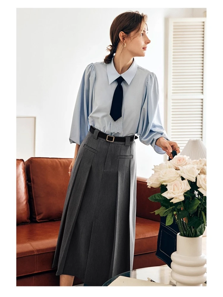OLrain faldas francesas para mujer, Falda plisada lisa de otoño 2025, falda de cintura alta, ropa femenina elegante de corte a a a la moda O57QB66908