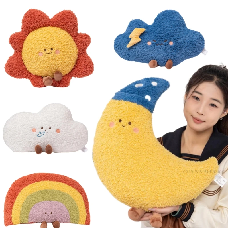 Atacado quente dos desenhos animados céu boneca de pelúcia travesseiro bonito nuvens escuras sol lua estrelas arco-íris brinquedo decoração para casa presente para meninos e meninas