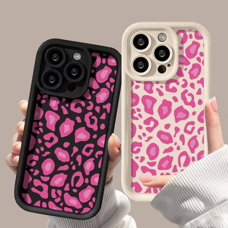 Pink Leopard Liquid Silicone Case For iPhone 16 Pro Max Cover iPhone 15 14 13 11 12 XS Max X XR 7 8 Plus SE 2020 Shockproof Case