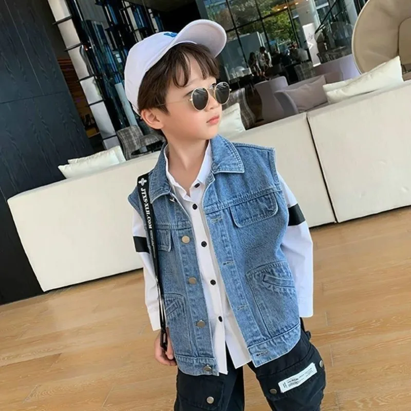 

Kids Boys' Korean Style Denim Vest Jacket Spring Autumn Outerwear Versatile Stylish Kids' Clothing