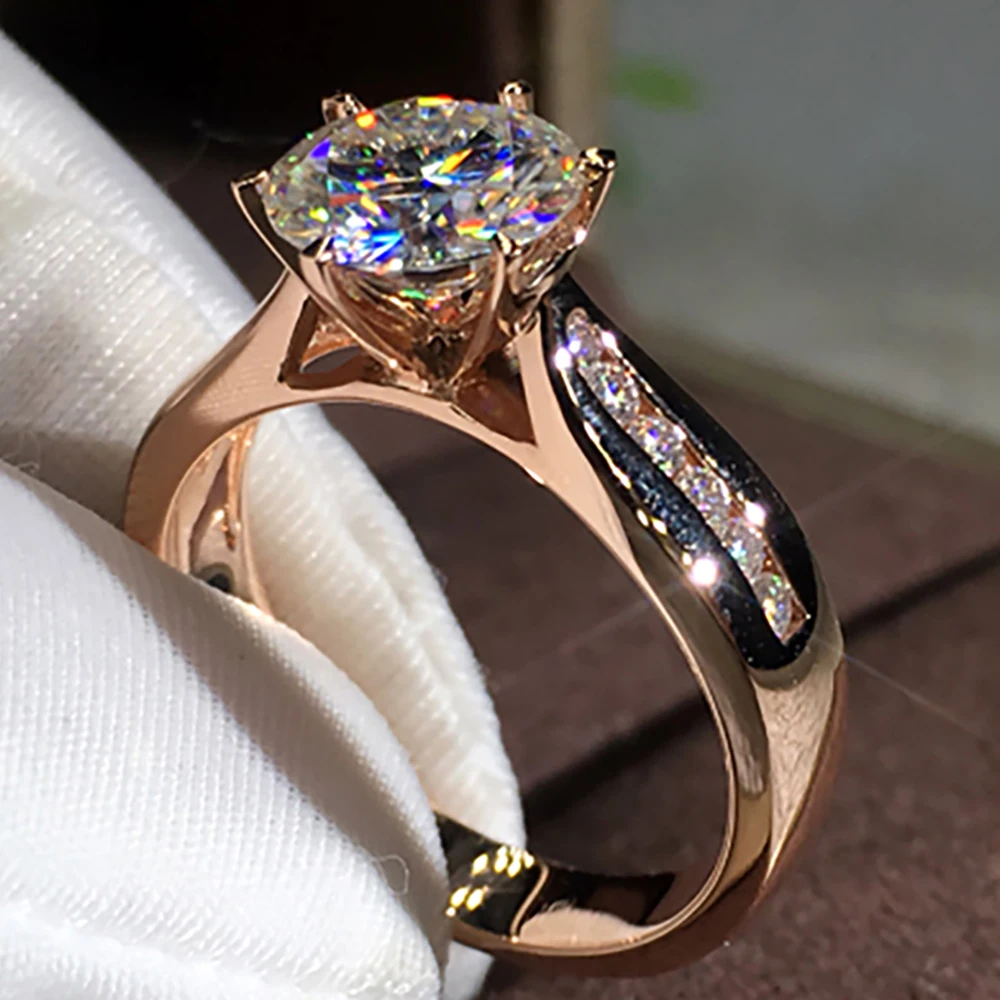 

Custom Solid 14K Au585 Rose Gold Women Wedding Party Engagement Ring 1 2 3 4 5 Carat Round Moissanite Diamond Ring Classic