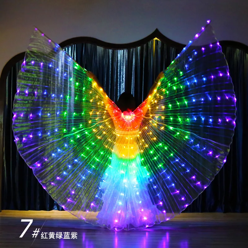 Volwassen Led Dance Wings Vlinder Lichtgevende Dans Rekwisieten Kleur Fluorescerende Show Buikdans Mantel Vleugels Met Stokken