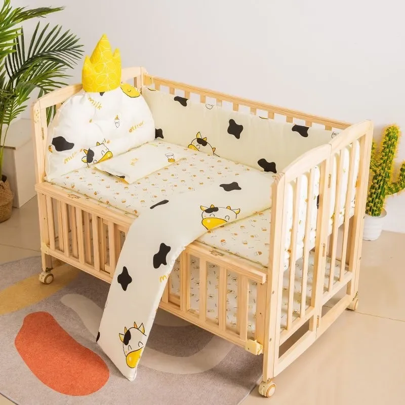 Installation Free Solid Wood Bed No Paint Foldable Pure Cotton Removable Washable Bed Skirt Anti Collision Bumper Guard
