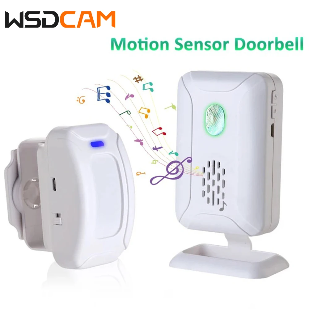 wsdcam campainha de boas vindas sem fio detector de movimento pir alarme contra roubo sensor infravermelho alarme de visitante campainha da porta 01