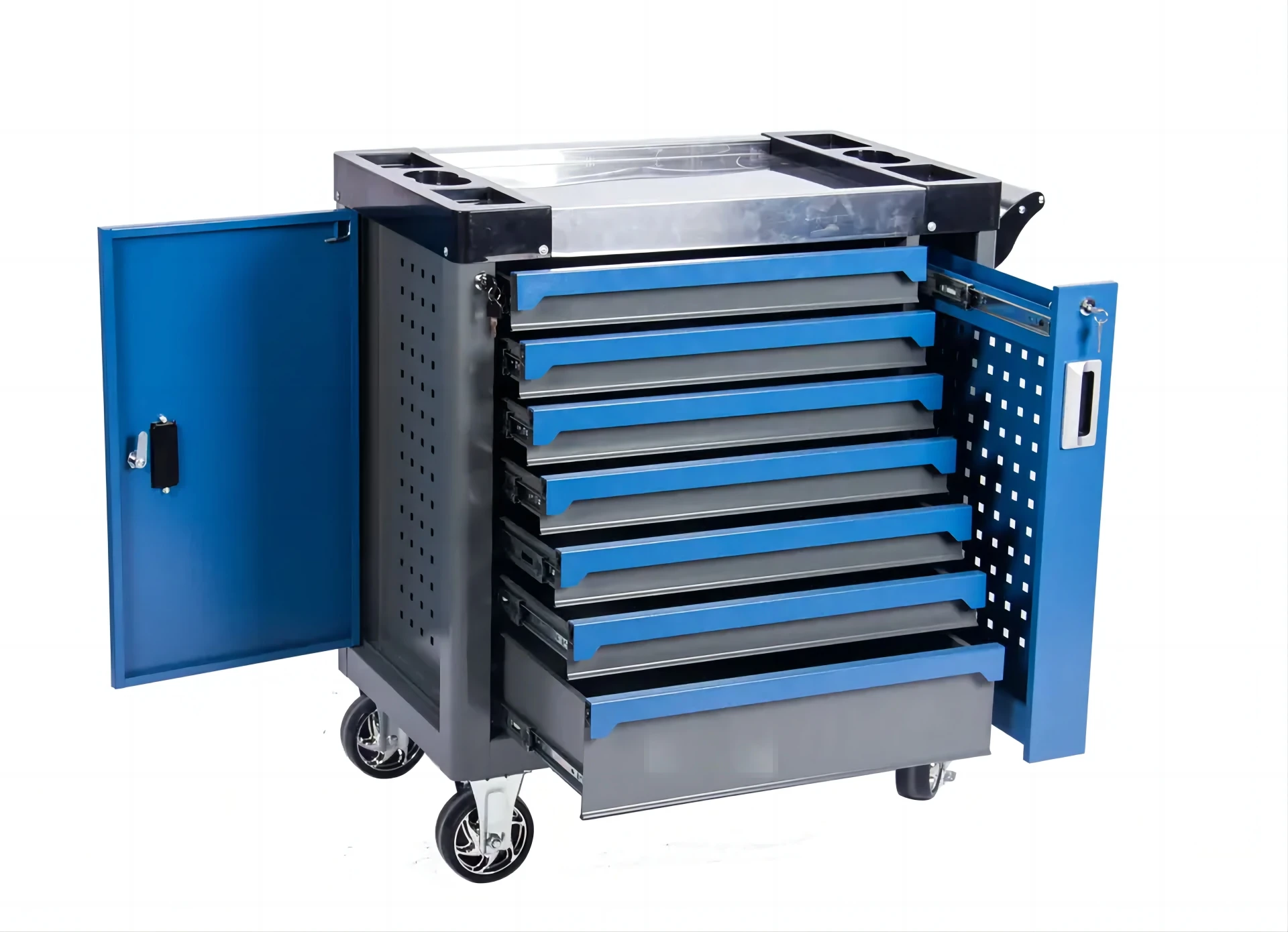 258 Pcs Heavy Duty Stainless Steel Tool Sets 7 Drawers Rolling Box Tool Cabinet Cart Trolley for Storage and Workshop Use