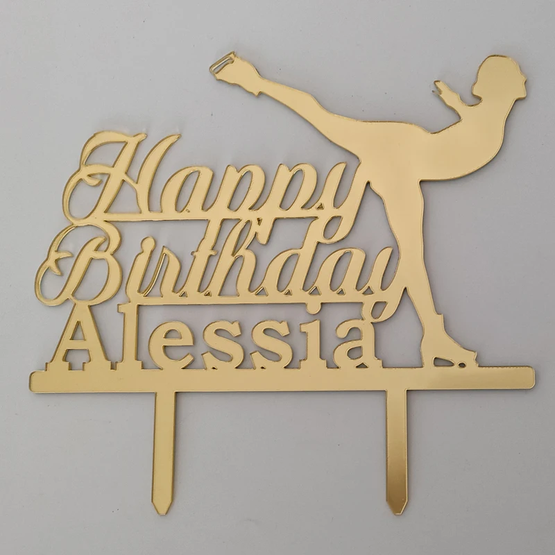 Pattinaggio su ghiaccio personalizzato Cake Topper nome personalizzato Happy Birthday Girl pattinaggio artistico per la decorazione della festa di