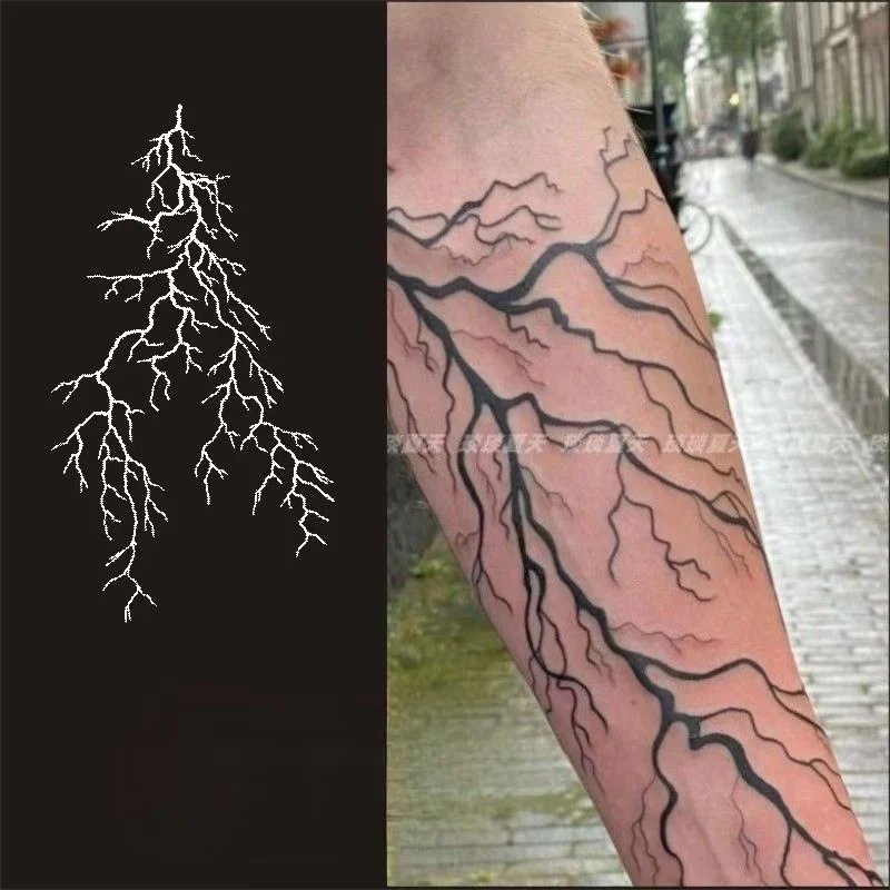 Dark Simple Lines Temporary Tattoo Sticker Arm Neck Fissured Blood Vessels Waterproof Durable Art Fake Tattoo Cool Men Women