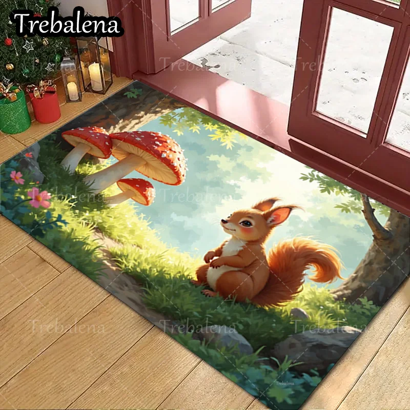 

1pc Welcome Door Mat Cute Fox and Mushroom Forest Print Indoor Outdoor Doormat