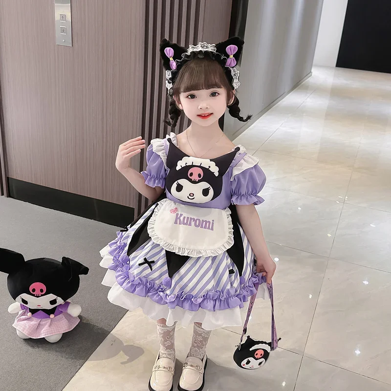 Cute Cartoon Kuromi Princess Dresses Sanrio Kawaii Children Dresses Summer Anime Lolita Outdoor Party Children Birthday Gifts