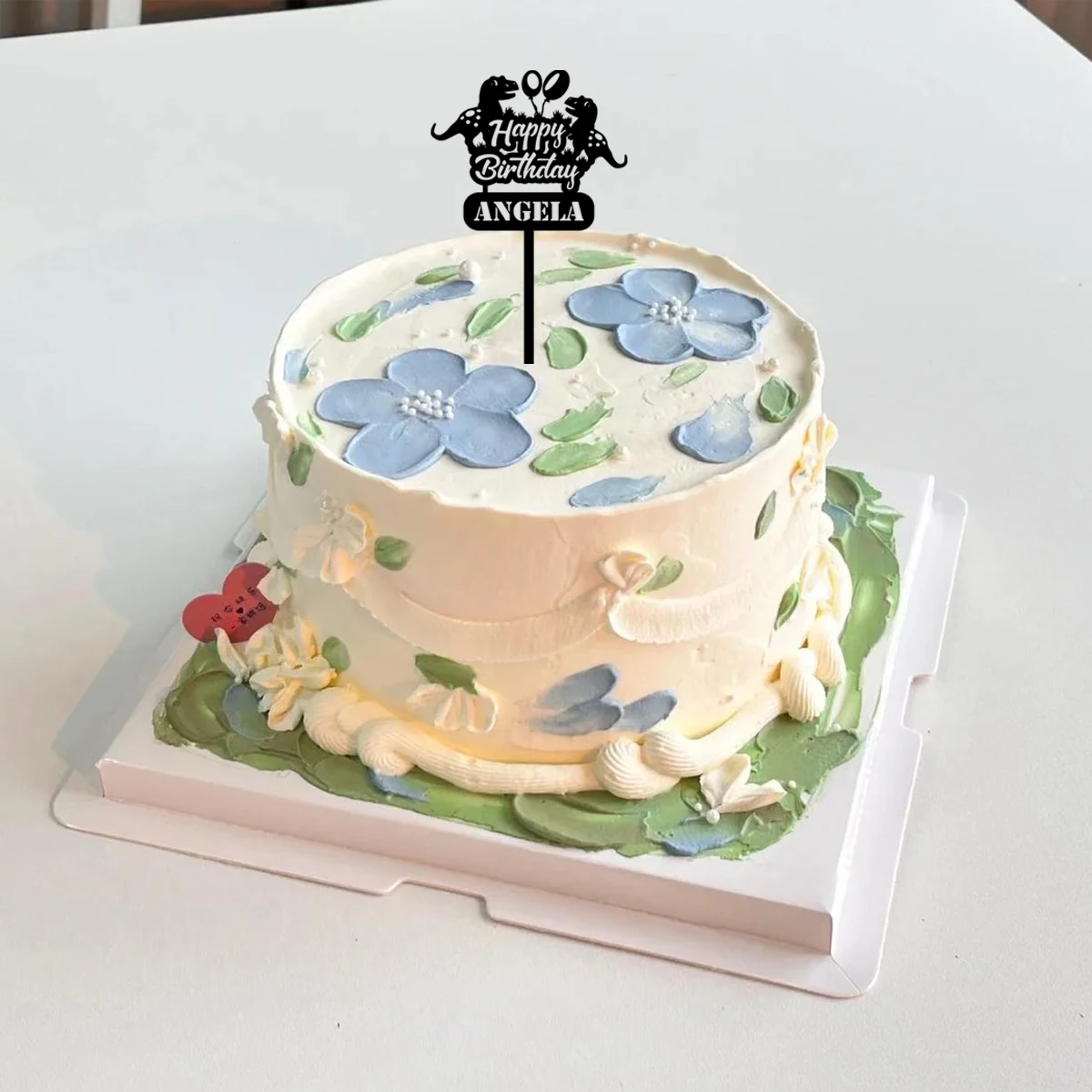 1PC Lovely Happy Birthday Wishes for a Dinosaur Party Customized Text Cake Sign Bar Topper Supplies Unique Birthday Party Décor - view 3