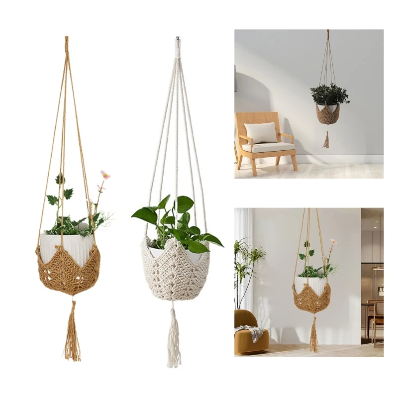 Flower Pots Pocket Hanging Handmade Weave Rope Weaving Outdoor Home Gardening Decorative Flower Pots Hanging Basket