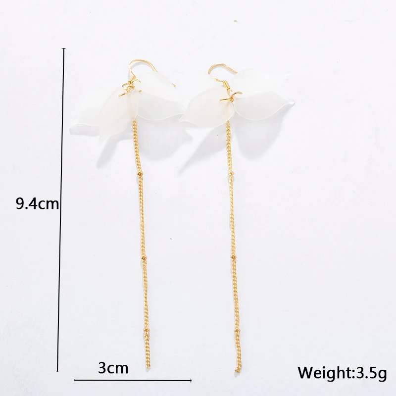 White Plastic Flower Hook Earrings Fairy Long Hanging Earrings for Women Acrylic Temperamental Party Ear Jewelry Gold Color Link