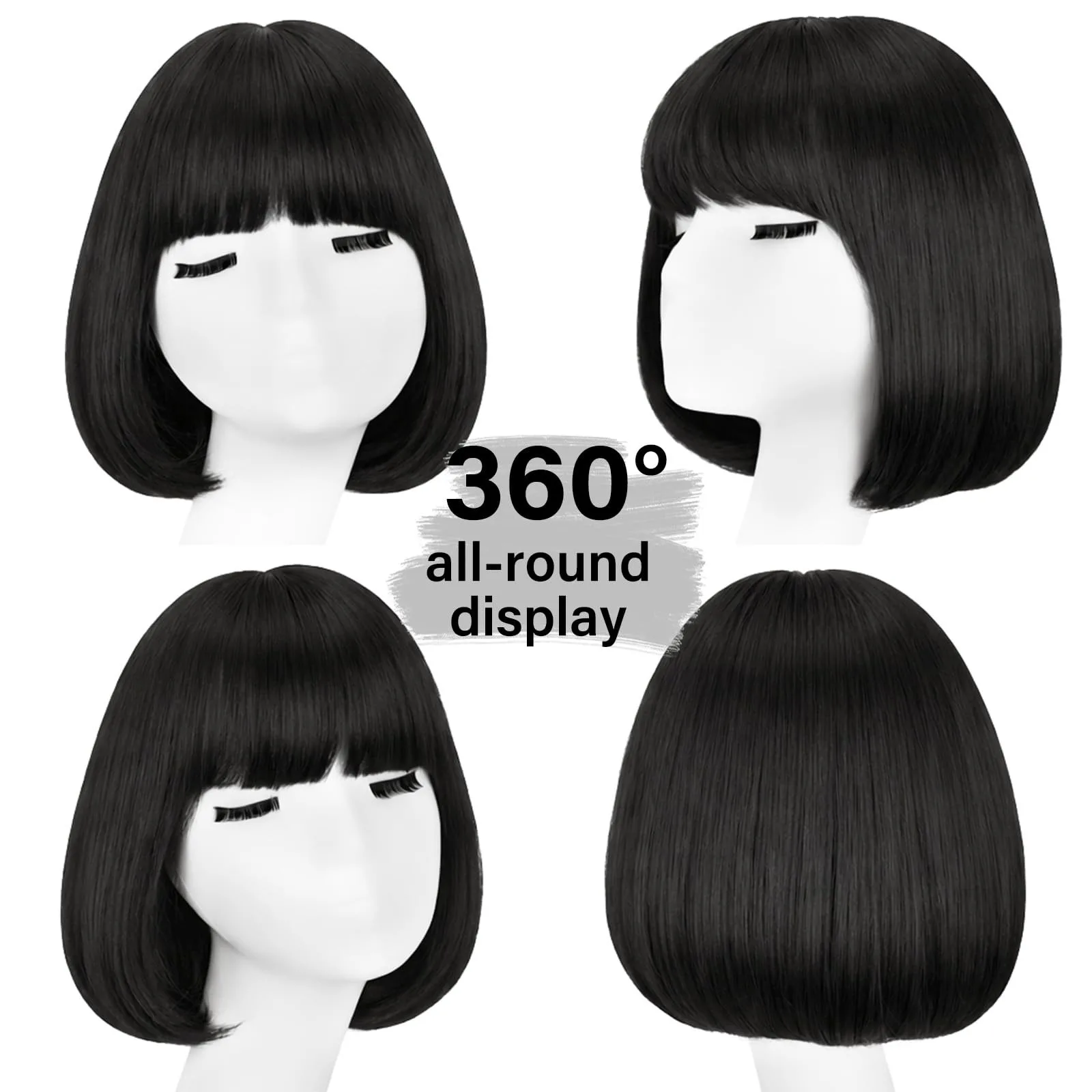 Black Sweet Bob Hairstyle Synthetic Wig - Halloween Party Cosplay Wig - Daily Party Wig - Hot Wire Wig Set