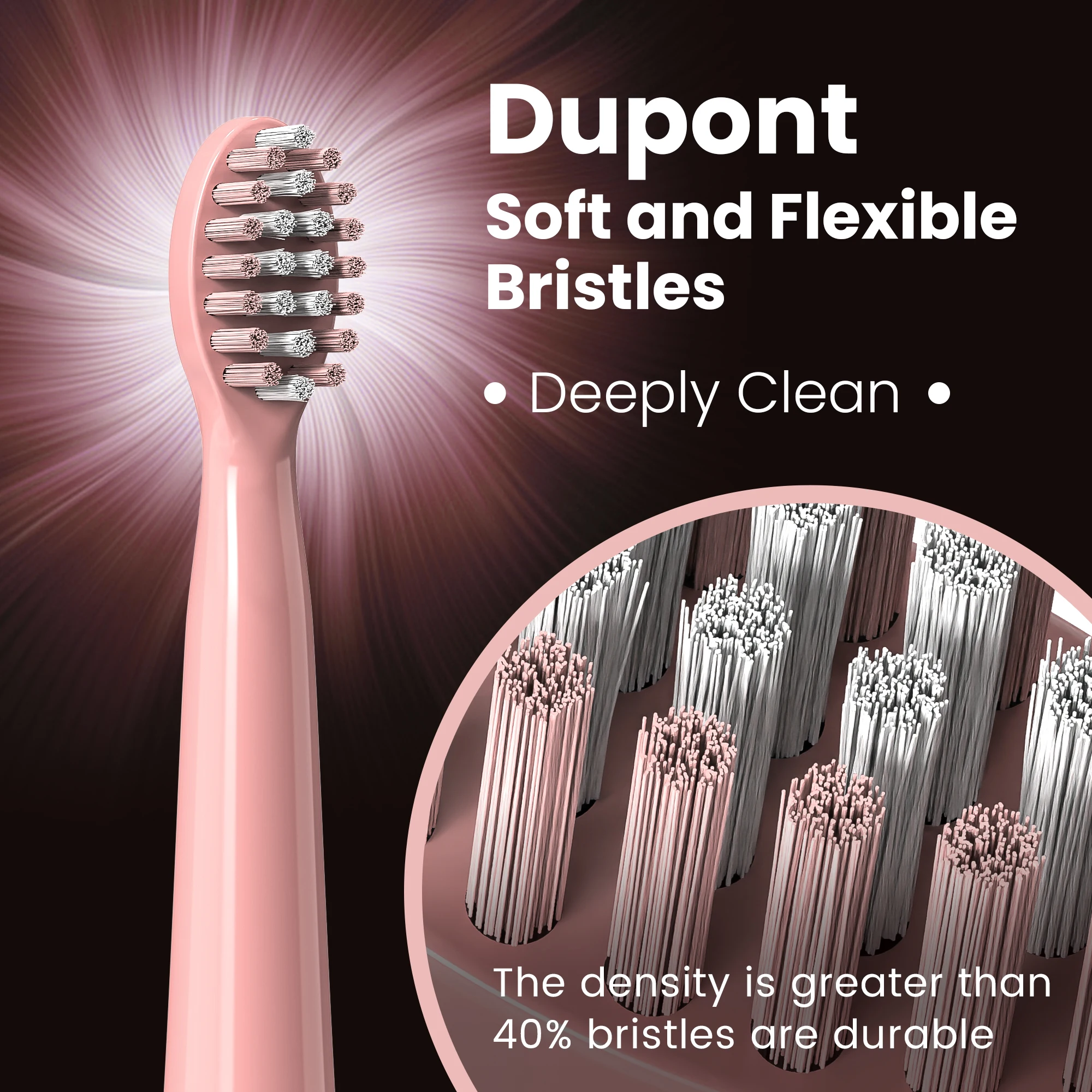 Brosse à dents électrique sonique pour adultes 30000 VPM pour un nettoyage et un blanchiment en profondeur, 3 modes 7 têtes de brosse à dents pour la famille à domicile, rose