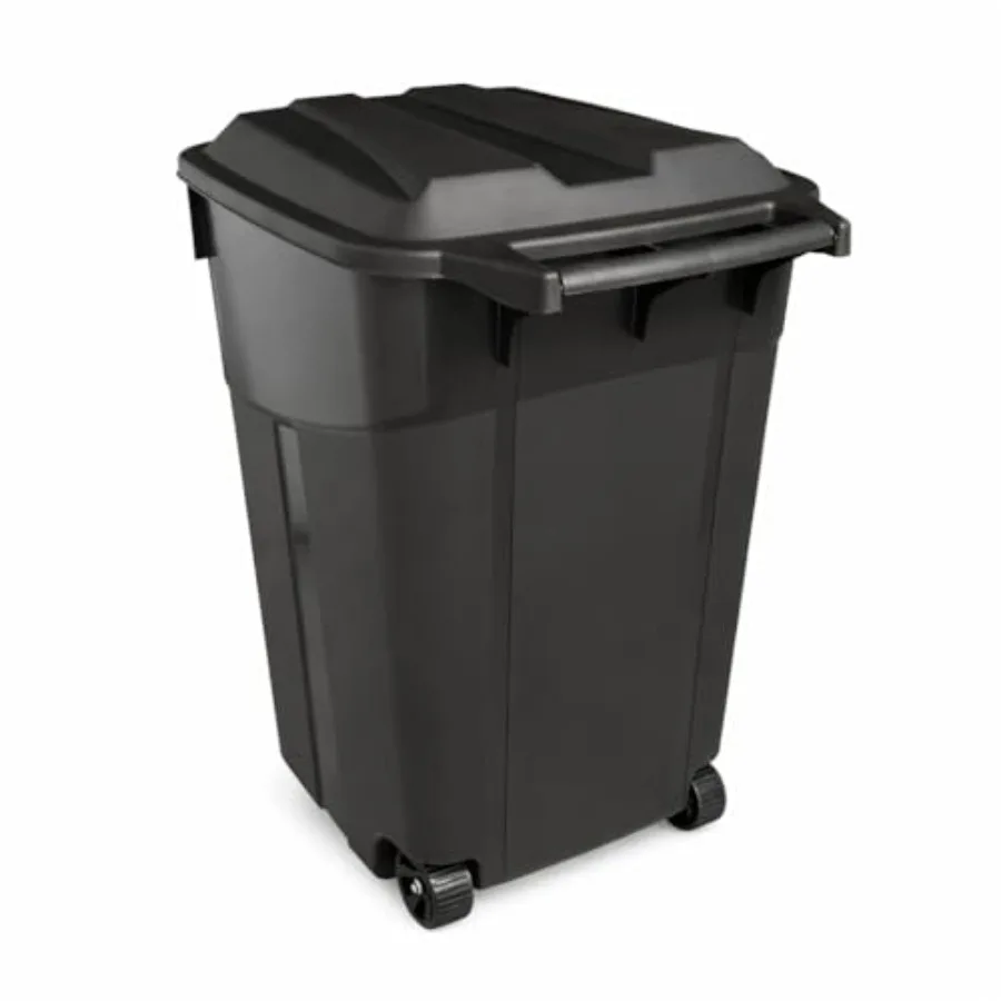 

45 Gallon Heavy Duty Trash Can with Wheels and Lid, Outdoor Garbage Can Rolling Waste Bin, Large Plastic Trash Container for Ba