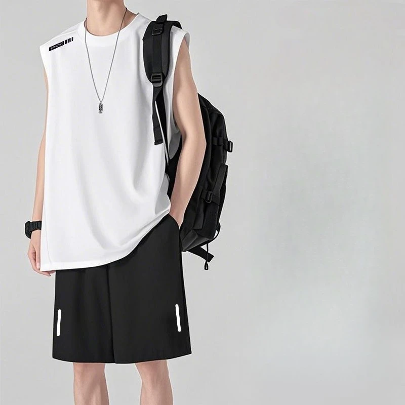 

Men's Ice Silk 2 Piece Summer Set: Sleeveless T Shirt Mesh Quick Dry Sports Shorts Loose Breathable Workout Vest