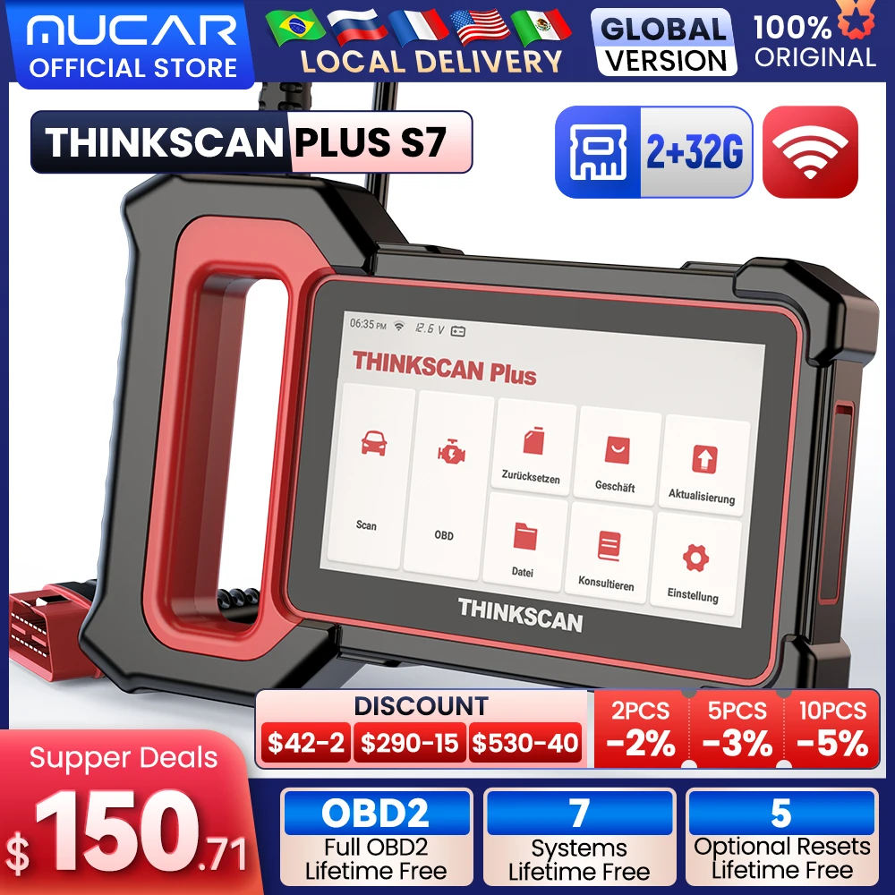 THINKSCAN Plus S7 Car Diagnostic Tool ABS/SRS/TCM Obd2 7 System Diagnosis Scan Tool 5 Special Services Options Car Scanner