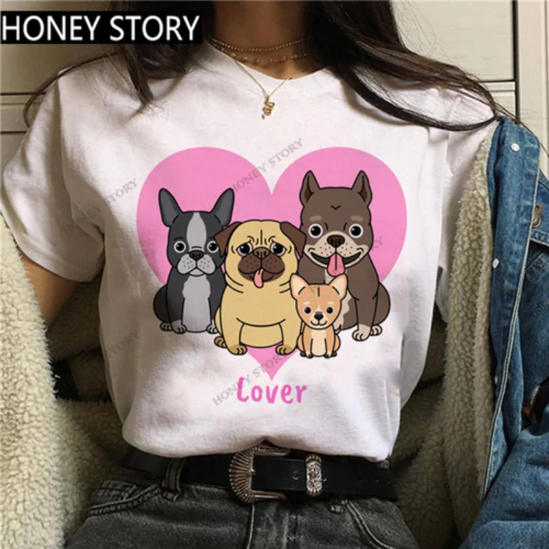 Pug Dog T-shirt Dog Print Men's and Women's Plus-size Loose Tshirt Trend Street Top Instagram Aesthetic  Oversized T Shirt