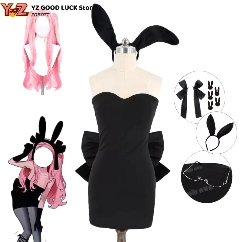 

Anime Mizi Cosplay Alien Costume Bunny Girl Black Dress Uniform Wig Glasses Suit for Women Halloween Carnival Roleplay Outfit