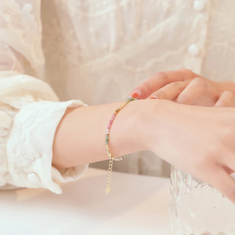 Ultra-Fine Rainbow Small Tourmaline Bracelet New Style Female Gradient Ins Niche Design Light Luxury Bracelet