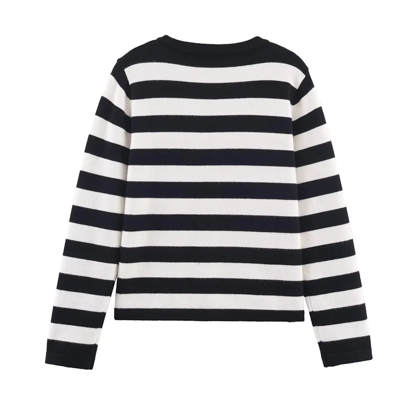 Kardigan Damski Swetry Płaszcze Paski Okrągły Dekolt Długi Rękaw Streetwear Eleganckie Kurtki Dzianinowe Otwarty Splot Roboczy Jesień Zima