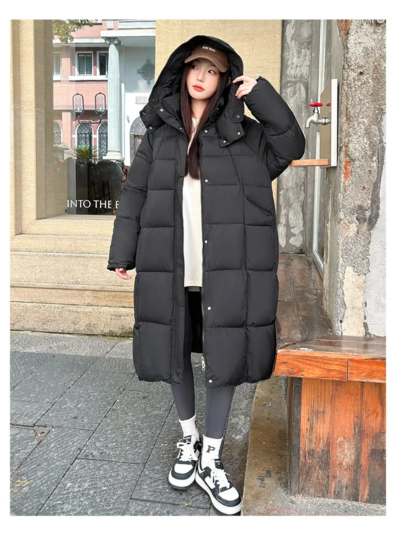 Winter Warmth Women's Mid-Length Down Cotton Jacket Over-the-Knee Parkas New Loose Quilted Coat Thickened Outerwear Trendy Tops