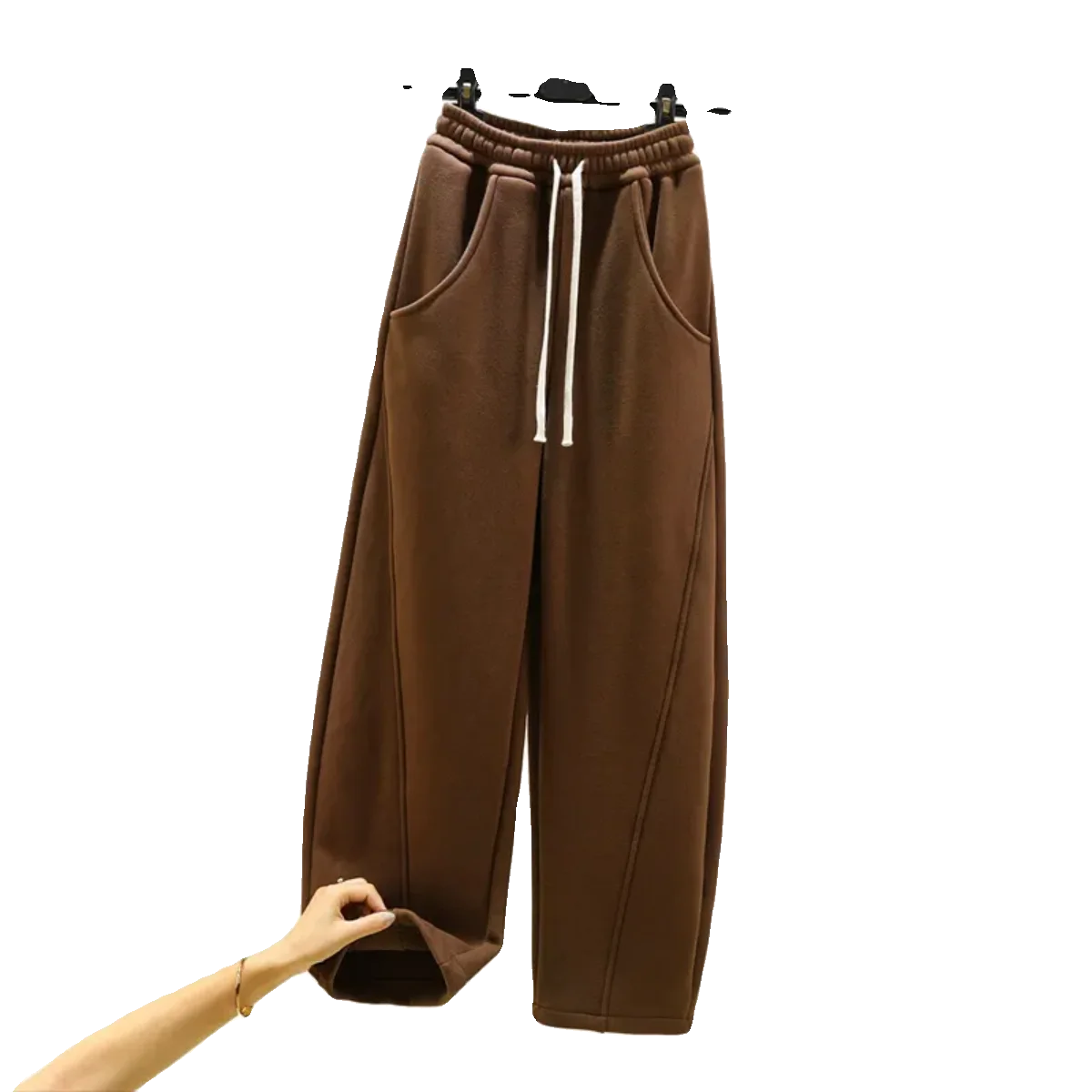 ارتفاع الخصر Fce اصطف عادية بنطال ذو قصة أرجل واسعة Thiened الخريف الشتاء مستقيم قطع بنطلون درا Sweatpants المرأة Faion
