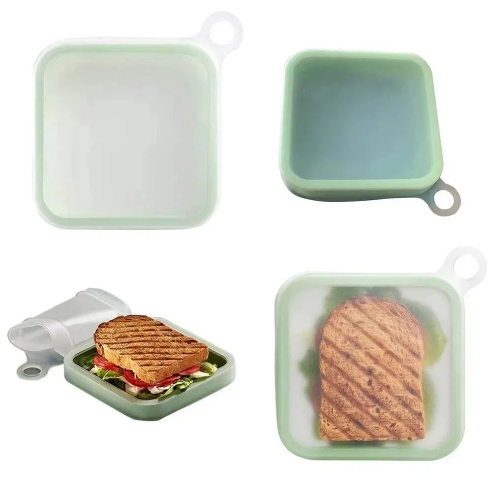 

Portable Silicone Sandwich Holder Insulated Soft Sealed Lunchbox Bakery Boxes Leakproof Foldable Portable Lunch Box School Use