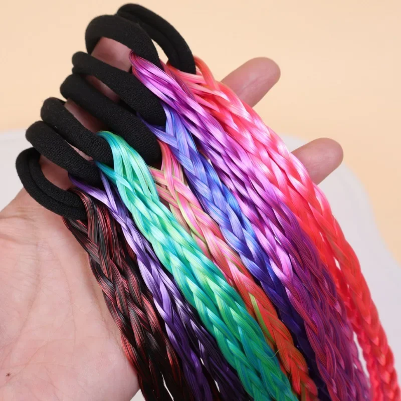 Colorful Wig Braids Hair Ties Women Heat-resistant Rubber Band Realistic Pigtail Girls Soft Long Braid Headwear Hair Accessories