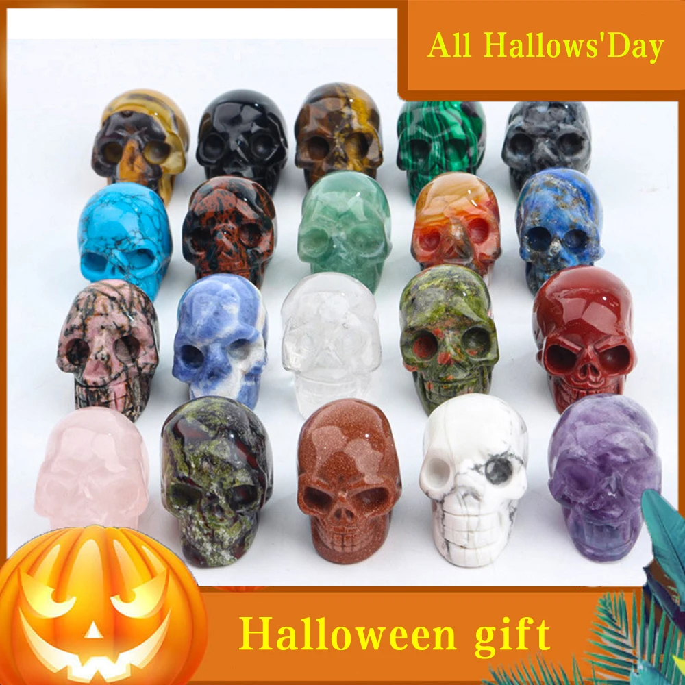 7PCS Natural Crystal 1-inch Skull Carving Halloween Gift Multi Piece Set Creative Crafts Home Decoration Desktop Ornaments
