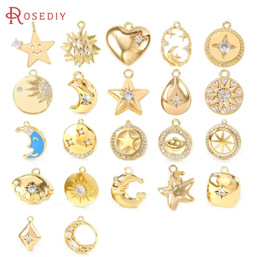 18K Gold Color Brass Moon Star Sun Planet Style Charms Pendants Jewelry Making Supplies Necklaces Earrings Bracelets Accessories