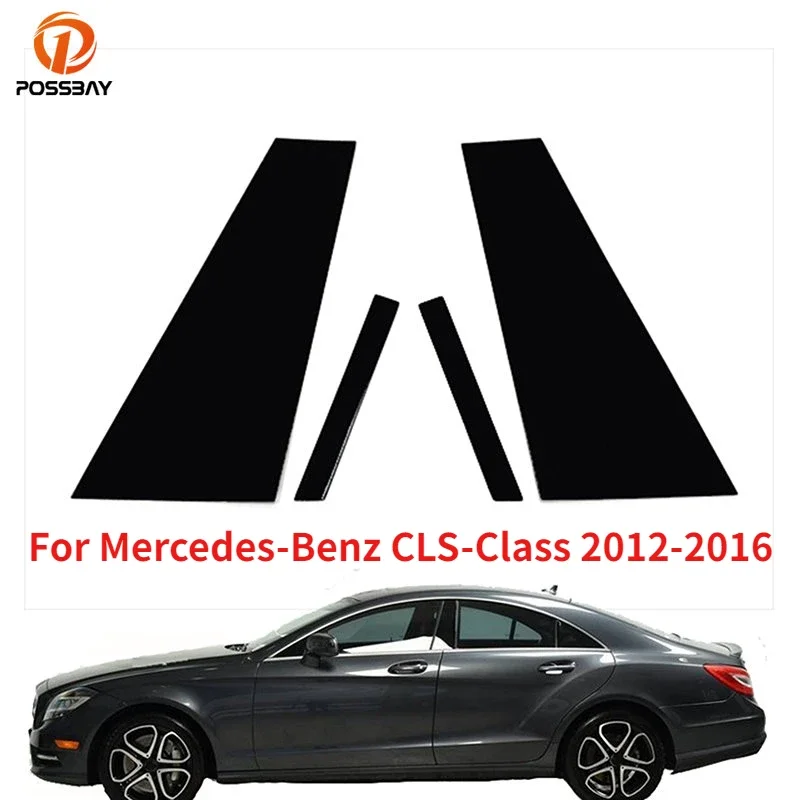 4Pcs Car Door Window Pillar Posts Trim Covers Sticker Glossy Black for Mercedes-Benz CLS-Class 2012 2013 2014 2015 2016 Parts