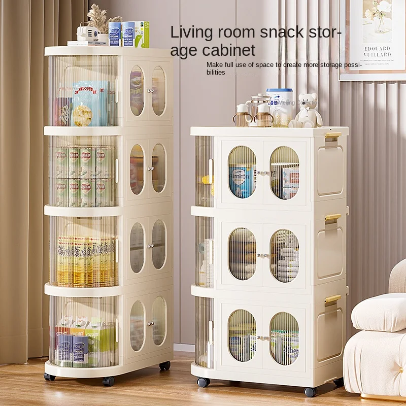 Roller Shutter Folding Cabinet Foldable Baby Products Storage Cabinet Large Storage Capacity And Rotatable Storage Cart