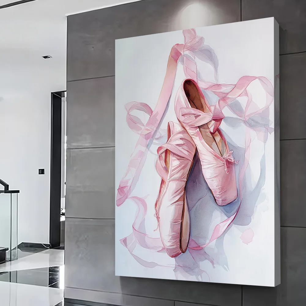 Pink Ballet Slippers With Ribbons Printing Poster Custom Pictures Wall Art Canvas Painting Gift for Home Decor Room Decoration