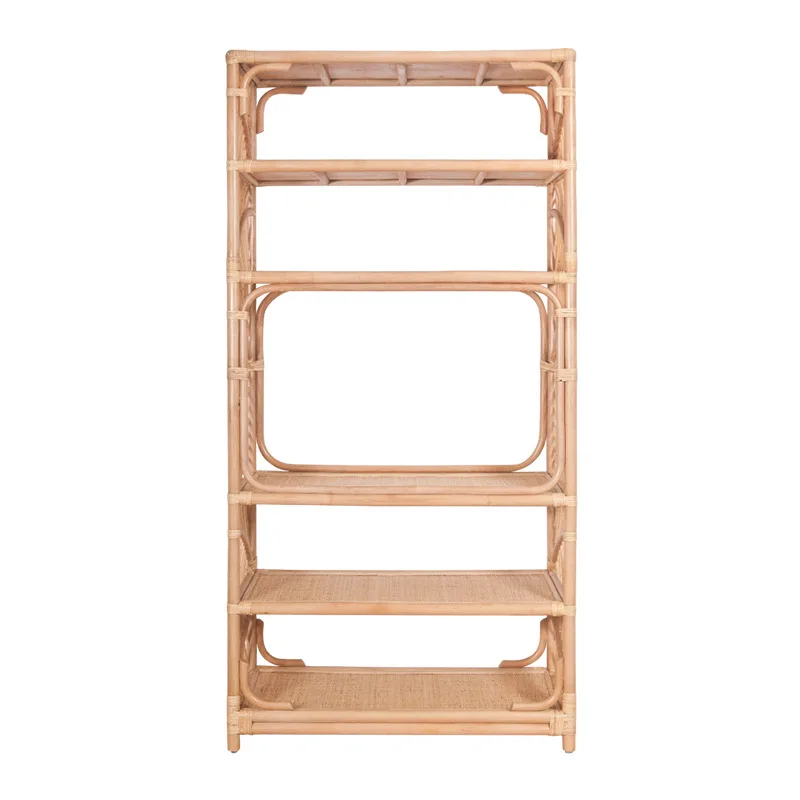 

Nordic ins rattan bookshelf natural rattan woven multi-layer storage rack small apartment floor shelf