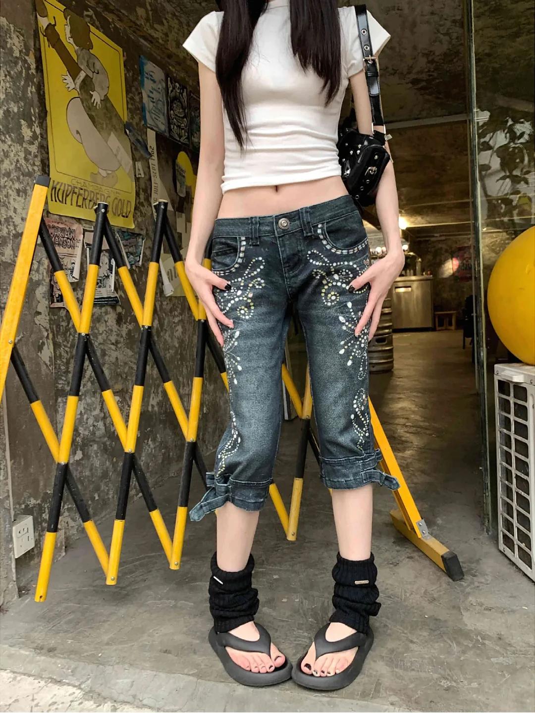 

plus Size Diamond Print Retro American Hot Girl Skinny Jeans Women's Low Waist Summer Slim Fit Booty Mid-Length Pants