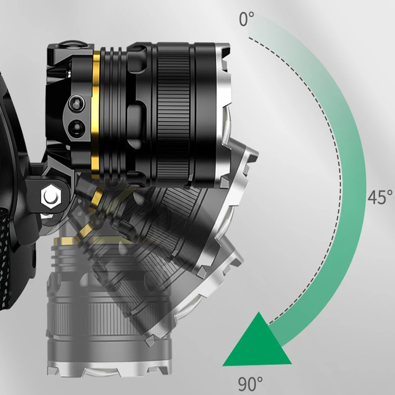 XHP90.2 Super ไฟหน้าที่มีประสิทธิภาพแบบชาร์จไฟได้ไฟฉาย High Power 1000 เมตรไฟหน้า 2*18650 โคมไฟตกปลา