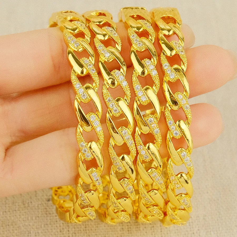 Dubai Women\'s Bracelet Gold Plated Indian African Hard Bracelet Charming Wedding Ethiopia Arab Handmade Jewelry Luxury