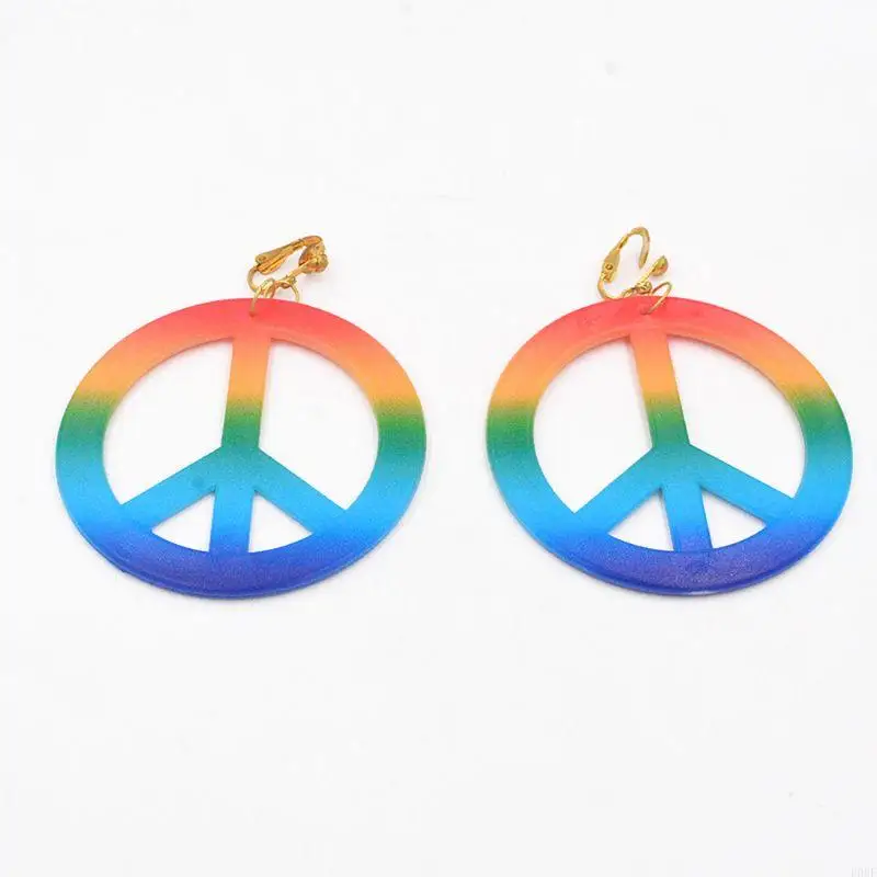 P0RF Rainbow Peace Sign Pendant Necklace Earrings Hippie Costume Jewelry Set Decoration Festival Gift for Girls Women