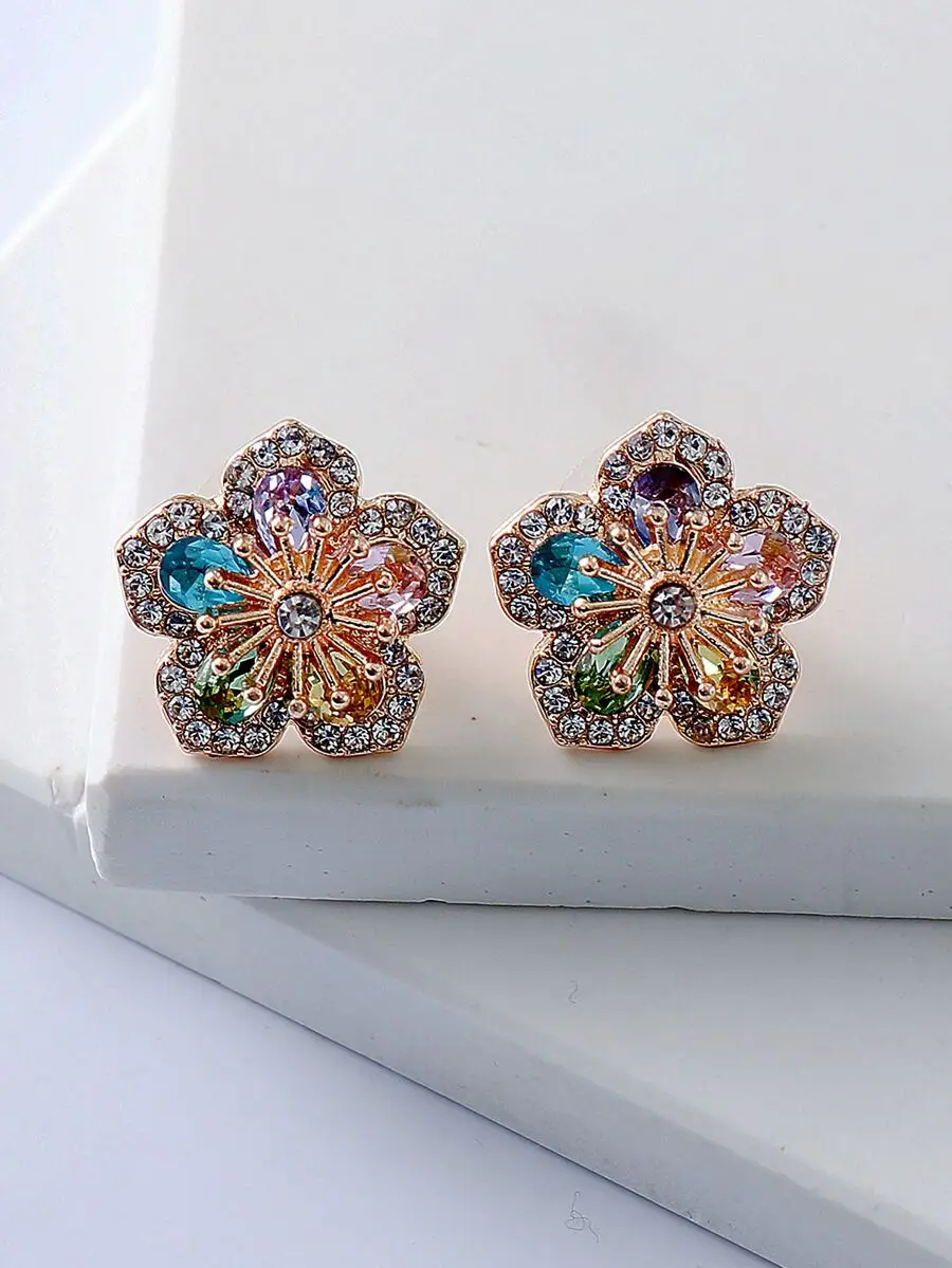 Rhinestone Flower Stud Earrings for Valentine’s Day Mother’s Day Gift for Mom