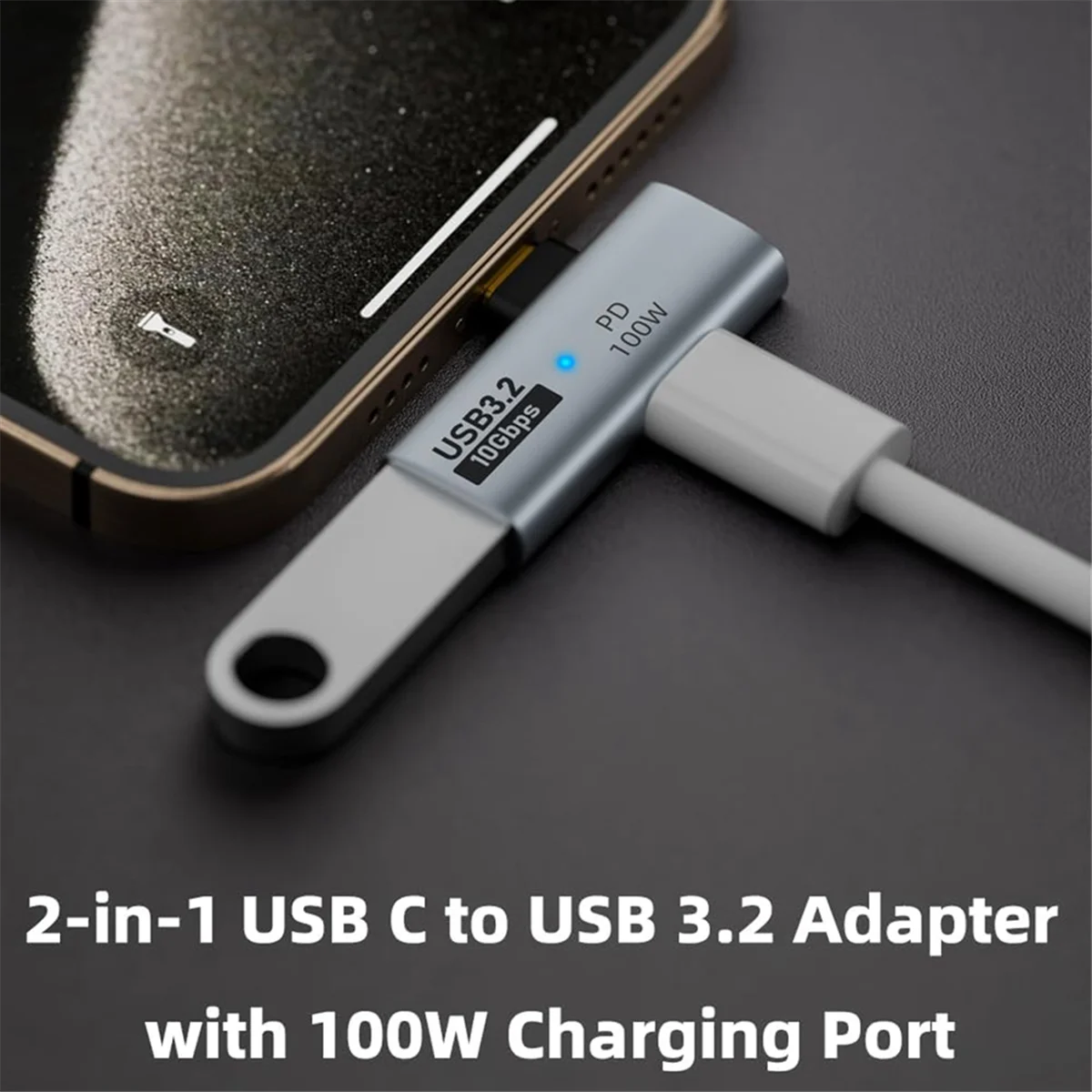 HOT 2-In-1 USB C to USB 3.2 Adapter with 100W Charging Port, Thunderbolt 4/3 OTG Converter for Rog Ally,for Steam Deck,Gray