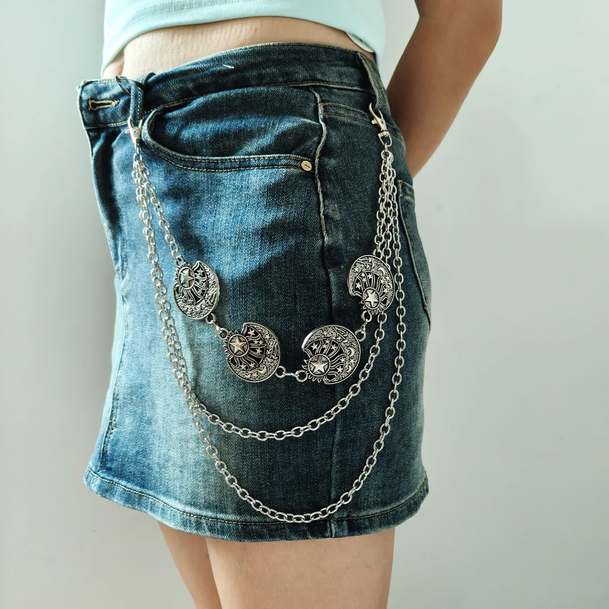 Harajuku نمط الشارع الهيب هوب Y2k الجينز سلسلة أحزمة شخصية الشرير نمط طبقة مزدوجة الخصر سلسلة للرجال النساء الملحقات #4