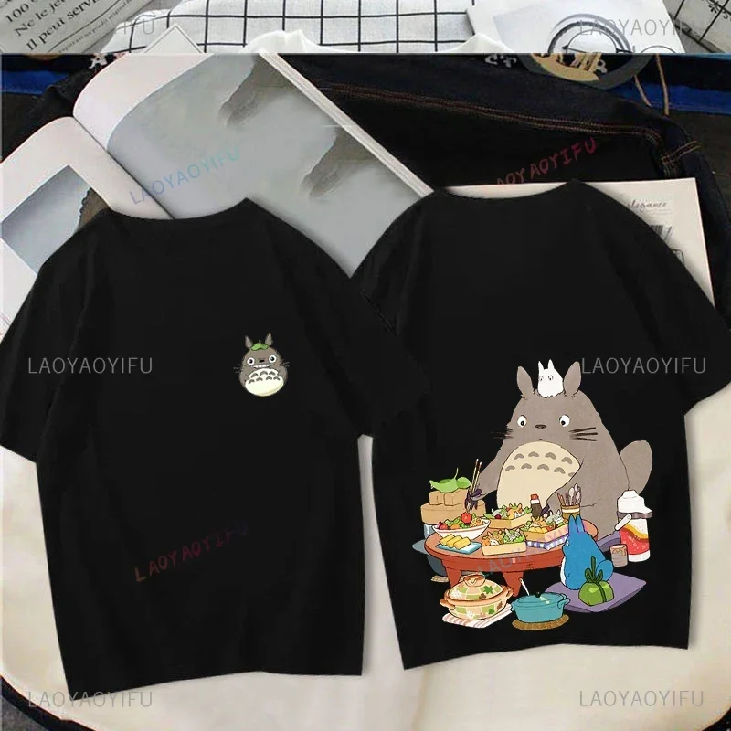 Manga Protagonist Cute Cartoon -Totoro- Pattern Printed T-shirt Harajuku Graphic Pattern Mens Womens Fashion Trend Creative Top