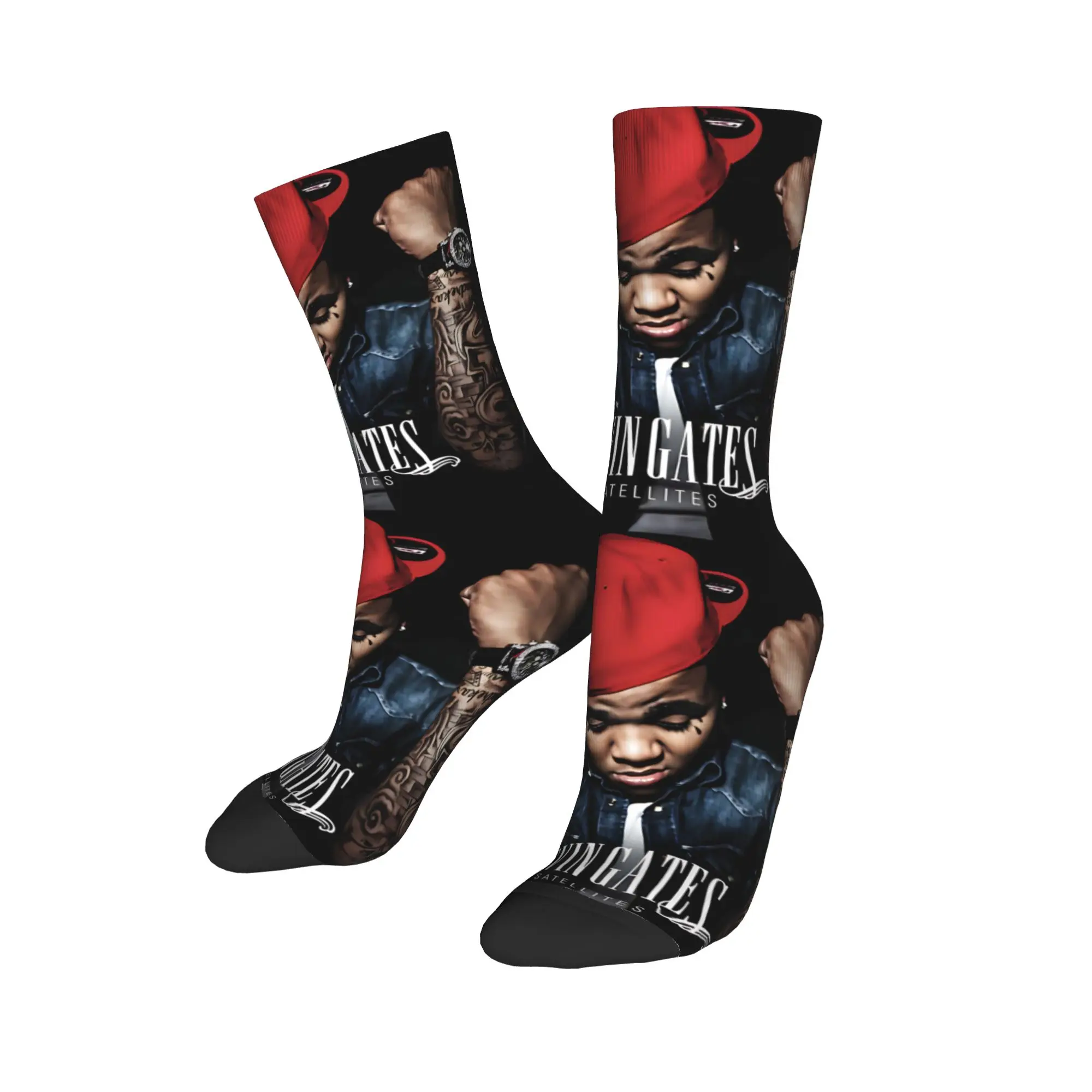 1 Pair Hip Hop Retro Satellites Red Cap Rapper Crazy Men's Socks Unisex K-Kevin G-Gates Printed Funny Novelty Happy Sock Gift