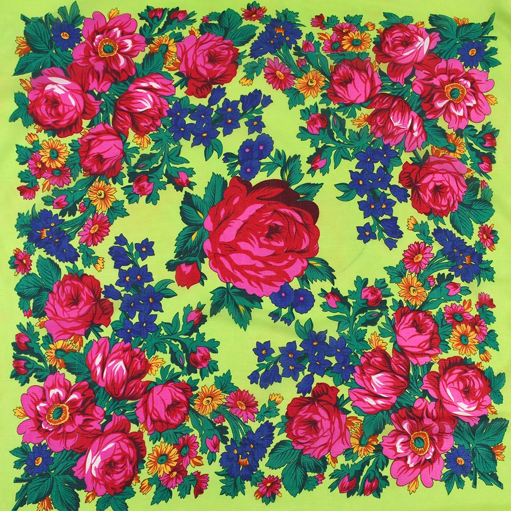 Bufanda cuadrada rusa de alambre dorado y plateado de 110x110cm, pañuelo con estampado Floral de lujo para mujer, chal étnico, pañuelos Babushka